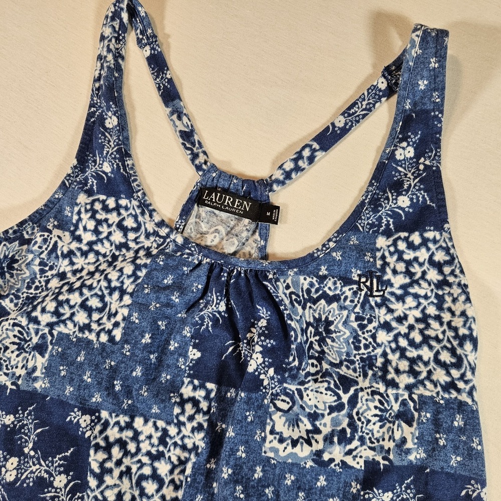 Lauren Ralph Lauren Sun Dress M Blue Floral Bandana Patchwork Midi Sleeveless‎